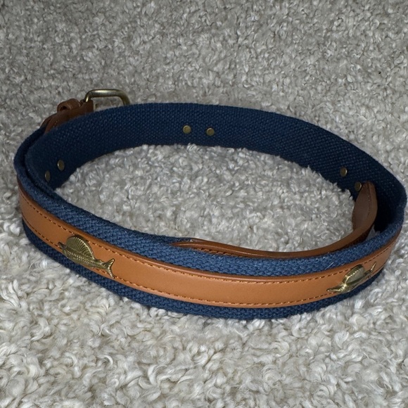 Men's Belt Leather Canvas and Leather Fish Metal Dorado Mahi Mahi Size 38 - Picture 1 of 12